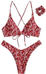 img 4 attached to 👙 Stylish ZAFUL Floral Frilled Strappy Swimwear: Women's Clothing for Chic Beach Fashion
