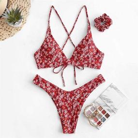 img 3 attached to 👙 Stylish ZAFUL Floral Frilled Strappy Swimwear: Women's Clothing for Chic Beach Fashion