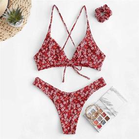 img 2 attached to 👙 Stylish ZAFUL Floral Frilled Strappy Swimwear: Women's Clothing for Chic Beach Fashion