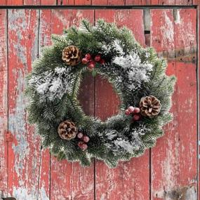 img 1 attached to 🎄 Cllayees Artificial Christmas Wreath: 20 LED Lights, Realistic Snowflakes, Red Berries, Pinecones - Perfect Outdoor & Indoor Holiday Decor for Home, Parties