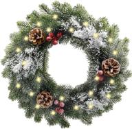 🎄 cllayees artificial christmas wreath: 20 led lights, realistic snowflakes, red berries, pinecones - perfect outdoor & indoor holiday decor for home, parties logo