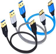 🔌 besgoods hard drive cable, 3-pack short 1.5ft braided usb 3.0 cable - a male to micro b cable cord for samsung galaxy s5, note 3, hard drive and more - black white blue - high-speed data transfer logo