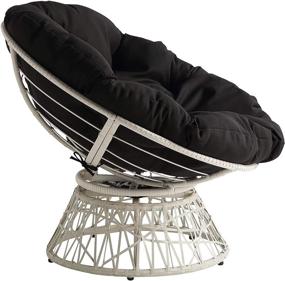 img 3 attached to 🪑 OSP Home Furnishings Wicker Papasan Chair: 360-Degree Swivel, Cream Frame, Black Cushion - Ultimate Comfort and Style