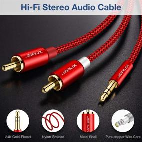 img 2 attached to 🔴 JSAUX RCA Cable 6.6ft Dual Shielded Gold-Plated 3.5mm Male to 2RCA Male Stereo Audio Adapter Cable Nylon Braided AUX RCA Y Cord for Smartphones, MP3, Tablets, Speakers, HDTV - Red