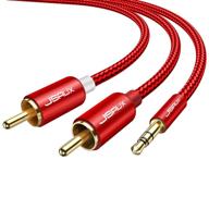 🔴 jsaux rca cable 6.6ft dual shielded gold-plated 3.5mm male to 2rca male stereo audio adapter cable nylon braided aux rca y cord for smartphones, mp3, tablets, speakers, hdtv - red logo