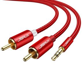 img 4 attached to 🔴 JSAUX RCA Cable 6.6ft Dual Shielded Gold-Plated 3.5mm Male to 2RCA Male Stereo Audio Adapter Cable Nylon Braided AUX RCA Y Cord for Smartphones, MP3, Tablets, Speakers, HDTV - Red