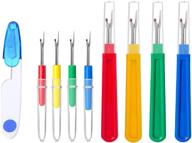 🧵 assorted seam ripper set of 9 colorful tools: 4 large & 4 small handy stitch rippers with 1 scissors – ideal for removing unwanted hems and seams in sewing projects logo