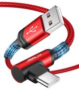 🔌 jsaux провод usb c с углом 90 градусов быстрая зарядка [2 штуки, 6,6 фута] - совместим с samsung galaxy s20 s10 s9 s8 plus, note 20 10 9 8 и др. (красный) логотип