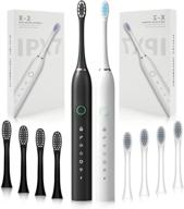 🦷 premium 2-pack sonic whitening toothbrushes for adults and kids - rechargeable, 8 brush heads, 6 cleaning modes, smart timer - waterproof cleaning toothbrush set (black & white) logo