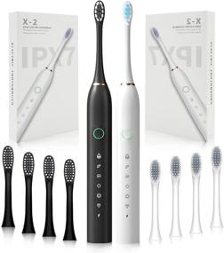 img 4 attached to 🦷 Premium 2-Pack Sonic Whitening Toothbrushes for Adults and Kids - Rechargeable, 8 Brush Heads, 6 Cleaning Modes, Smart Timer - Waterproof Cleaning Toothbrush Set (Black & White)