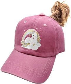 img 4 attached to 🦄 Adjustable Cute Unicorn Ponytail Cap for Girls, Ideal Baseball Dad Hat for 3-12 Year-Olds with High Buns
