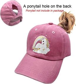 img 3 attached to 🦄 Adjustable Cute Unicorn Ponytail Cap for Girls, Ideal Baseball Dad Hat for 3-12 Year-Olds with High Buns