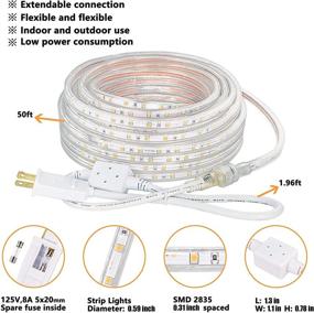 img 2 attached to 🔆 SURNIE LED Rope Lights - 50ft Waterproof Warm White Outdoor Lighting for Deck, Patio, Christmas, Camping Decor