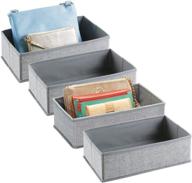 mdesign rectangular soft fabric dresser drawer and closet storage organizer bin for lingerie, bras, socks, leggings, clothes, purses, scarves - 12-inch long - textured print - set of 4 - gray логотип