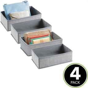 img 3 attached to mDesign Rectangular Soft Fabric Dresser Drawer and Closet Storage Organizer Bin for Lingerie, Bras, Socks, Leggings, Clothes, Purses, Scarves - 12-Inch Long - Textured Print - Set of 4 - Gray