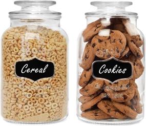 img 3 attached to 🍪 Round Glass Canister Jars with Airtight Lids - Perfect for Cookies, Candies & Cereal | Includes Chalkboard Labels and Chalk | 1/2 Gallon Size (Set of 2) | Clear