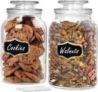 🍪 round glass canister jars with airtight lids - perfect for cookies, candies & cereal | includes chalkboard labels and chalk | 1/2 gallon size (set of 2) | clear логотип