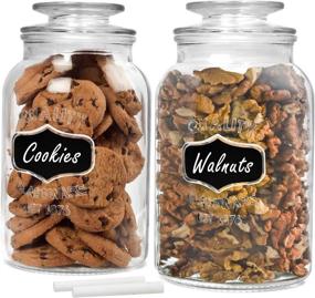 img 4 attached to 🍪 Round Glass Canister Jars with Airtight Lids - Perfect for Cookies, Candies & Cereal | Includes Chalkboard Labels and Chalk | 1/2 Gallon Size (Set of 2) | Clear