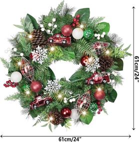 img 2 attached to 🎄 Christmas Red Green White Wreath with LED Lights and Pinecones for Front Door