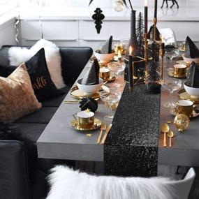 img 3 attached to ✨ yuboo Black Sequin Table Runners, 2 Pack Glitter 12x108 Tablecloth for Halloween Party Decorations