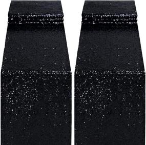 img 4 attached to ✨ yuboo Black Sequin Table Runners, 2 Pack Glitter 12x108 Tablecloth for Halloween Party Decorations