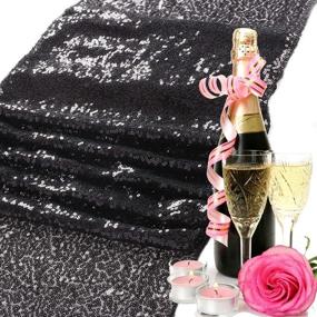 img 1 attached to ✨ yuboo Black Sequin Table Runners, 2 Pack Glitter 12x108 Tablecloth for Halloween Party Decorations