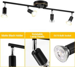 img 2 attached to 🔌 Versatile LED 4 Light Track Lighting Kit for Exhibition/Hallway - Black 4 Way Ceiling Track Light with Flexibly Rotatable Light Head, CRI≥90, and 4X LED GU10 Bulbs Included (5W, 2700K, 510LM)