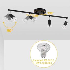 img 3 attached to 🔌 Versatile LED 4 Light Track Lighting Kit for Exhibition/Hallway - Black 4 Way Ceiling Track Light with Flexibly Rotatable Light Head, CRI≥90, and 4X LED GU10 Bulbs Included (5W, 2700K, 510LM)