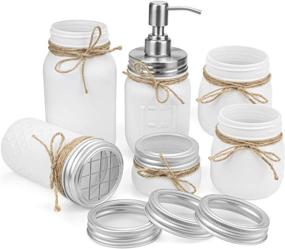 img 2 attached to Tebery 6 Pack White Painted Mason Jar Bathroom Accessories Set: Rustic Farmhouse Décor for Bathroom Countertop Vanity Organization