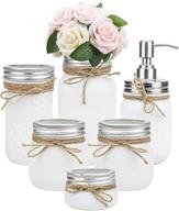 tebery 6 pack white painted mason jar bathroom accessories set: rustic farmhouse décor for bathroom countertop vanity organization logo