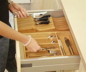 img 3 attached to Bamboo Wooden Silverware Utensil Cutlery Tray Drawer Dividers Organizer - 5 Compartments Kitchen Storage Holder for Flatware, Knives, Forks, Spoons, Accessories, Gadgets