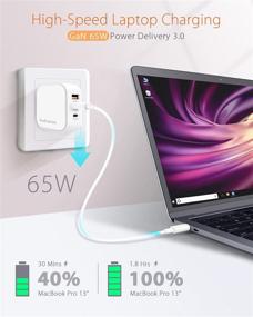 img 3 attached to 💡65W ЗУ USB C, 3в1 Складной зарядный блок GaN с 3 портами для MacBook Pro/Air, Surface, XPS, MateBook, ThinkPad, Elitebook, iPad, iPhone 12/13 и других устройств - Высокоскоростной зарядный блок для ноутбука