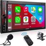 apple carplay compatible double din stereo - aboutbit in-dash 2 din digital media receiver with 🚗 bluetooth mirror link, 7 inch touchscreen, mic, am/fm radio, usb/sd a/v input, hd backup camera, phone charging logo