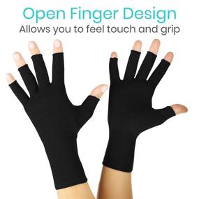 img 2 attached to Vive Rheumatoid Arthritis Gloves - Fingerless Compression Wrap for Hand Pain and Osteoarthritis - Unisex Black Hand Wrap for Joint Symptom Relief - Enhanced Open Finger Fit