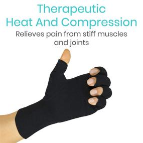 img 1 attached to Vive Rheumatoid Arthritis Gloves - Fingerless Compression Wrap for Hand Pain and Osteoarthritis - Unisex Black Hand Wrap for Joint Symptom Relief - Enhanced Open Finger Fit