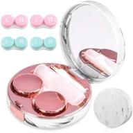 🌹 rose gold contact lens cases: 5 in 1 travel box with mirror, tweezers, remover tool & solution bottle - perfect for outdoor, office, and daily use logo