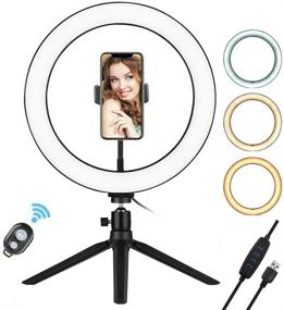 img 4 attached to Andoer 10 inch LED Selfie Ring Light with Tripod Stand, Phone Holder, Remote Control - 3200K-5500K Dimmable Table Camera Light Lamp, 3 Light Modes, 10 Brightness Levels for YouTube Videos, Photos, Studio, Live Streaming