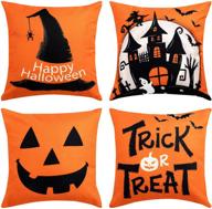 🎃 hogardeck halloween pillow covers decorations: 18x18 happy halloween trick or treat set of 4 pillow covers - perfect halloween decor for indoor and outdoor living rooms logo