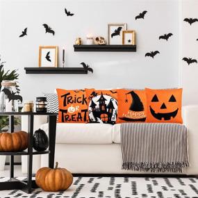 img 3 attached to 🎃 Hogardeck Halloween Pillow Covers Decorations: 18x18 Happy Halloween Trick or Treat Set of 4 Pillow Covers - Perfect Halloween Decor for Indoor and Outdoor Living Rooms