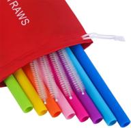 🥤 8pcs straight and smooth silicone straws for 30&amp;20 oz tumblers - reusable straws extra long for yeti/rtic/ozark with 4 brushes and 1 red storage pouch logo