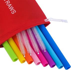 img 4 attached to 🥤 8Pcs Straight and Smooth Silicone Straws for 30&amp;20 oz Tumblers - Reusable Straws Extra Long for Yeti/Rtic/Ozark with 4 Brushes and 1 Red Storage Pouch