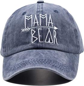 img 1 attached to 🧢 Stylish Mama Bear Denim Hat – Adjustable Washed Dyed Cotton Baseball Cap