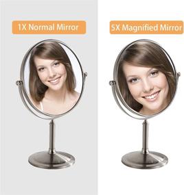 img 2 attached to 🪞 KAIIY 8-Inch Tabletop Cosmetic Mirror with Double Sided 5X Magnification, Swivel Design for Makeup, Shaving, and Vanity - Brushed Nickel Finish