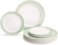 🍽️ occasions 50 plates pack - wedding party disposable plastic plate set for 25 guests: 25 x 10.5'' dinner + 25 x 7.5'' salad/dessert plates (rio, white & pearled green) logo