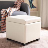 safavieh hudson ryder off-white leather square flip top ottoman - improved seo logo