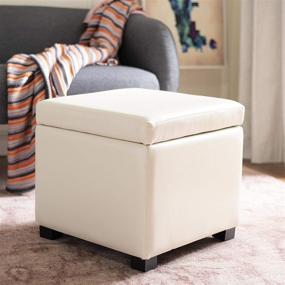 img 4 attached to Safavieh Hudson Ryder Off-White Leather Square Flip Top Ottoman - Improved SEO