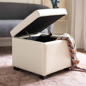 img 3 attached to Safavieh Hudson Ryder Off-White Leather Square Flip Top Ottoman - Improved SEO