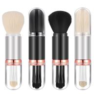 compact 4-in-1 makeup brush set: travel-friendly retractable lip, foundation, blending & powder brushes in black & white logo