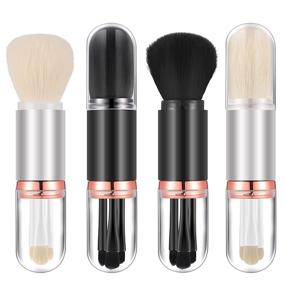 img 4 attached to Compact 4-in-1 Makeup Brush Set: Travel-Friendly Retractable Lip, Foundation, Blending & Powder Brushes in Black & White