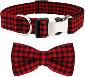 img 2 attached to 🐶 Dog Bow Tie Collar, HAOPINSH Plaid Bow Tie Dog Collar with Buckle - Adjustable, Soft and Comfortable for Dogs Cats Pets - Red (Large)